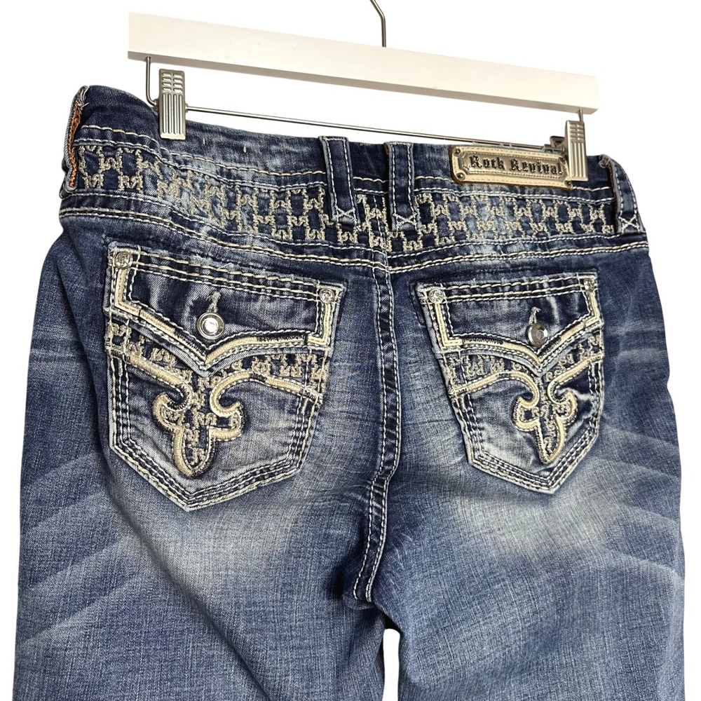 Rock Revival Rosewood Easy Straight Leg Jeans Thick Stitch Crystal 30x32